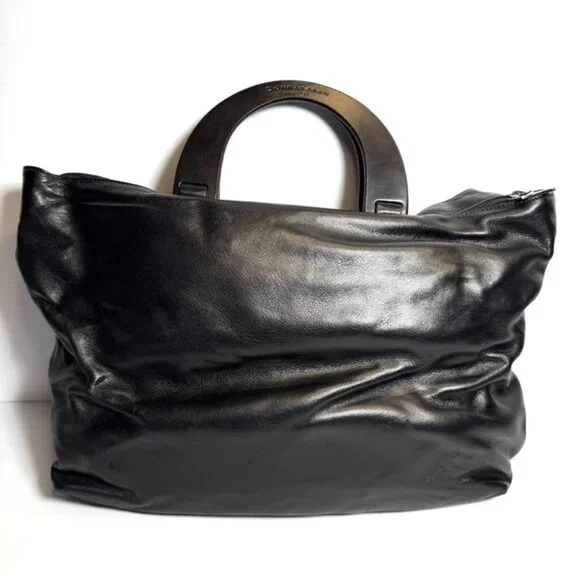 Donna Karan Black Leather Tote w Dust Bag - Picture 5 of 13